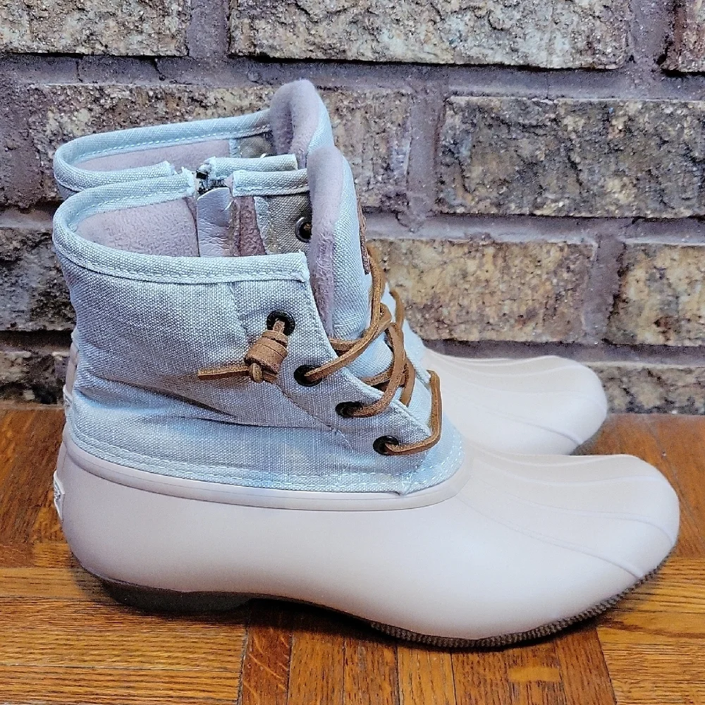Sperry Women's Saltwater Waterproof Rubber Duck Boots Size 9.5 Beige and Gray